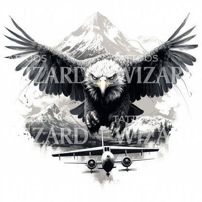 Eagle Chasing a Plane Tattoo Design