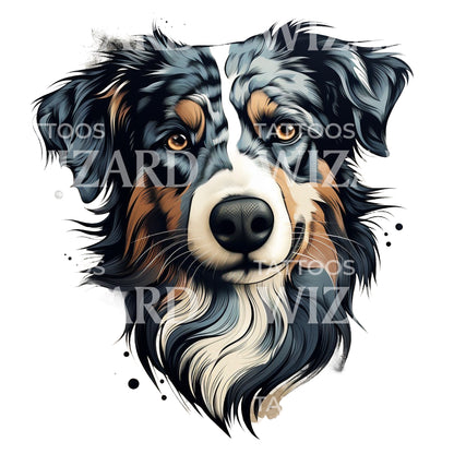 Australian Shepherd Portrait Tattoo Design