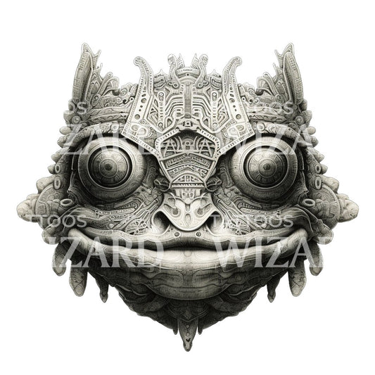 Ancient Aztec Frog Face Mask Tattoo Design