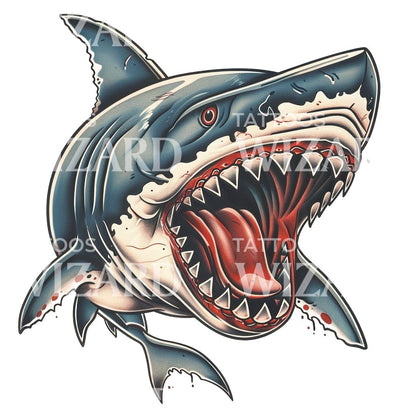 New School Fierce Shark Tattoo Design