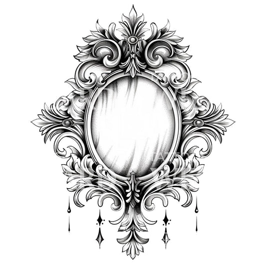 Barocker Spiegel Schwarz-Graues Tattoo-Design