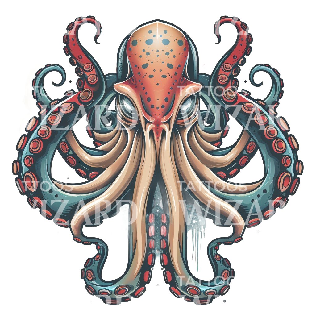 Conception de tatouage traditionnel Alien Squid Neo