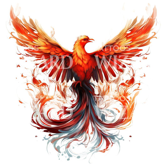 Phoenix and Flames Tattoo Design
