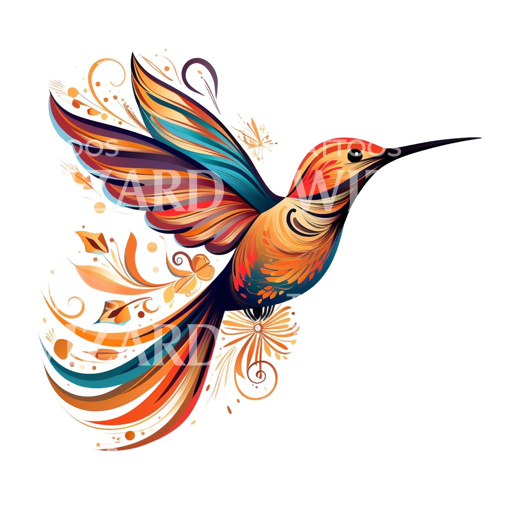 Colorful Hummingbird Illustration Tattoo Design