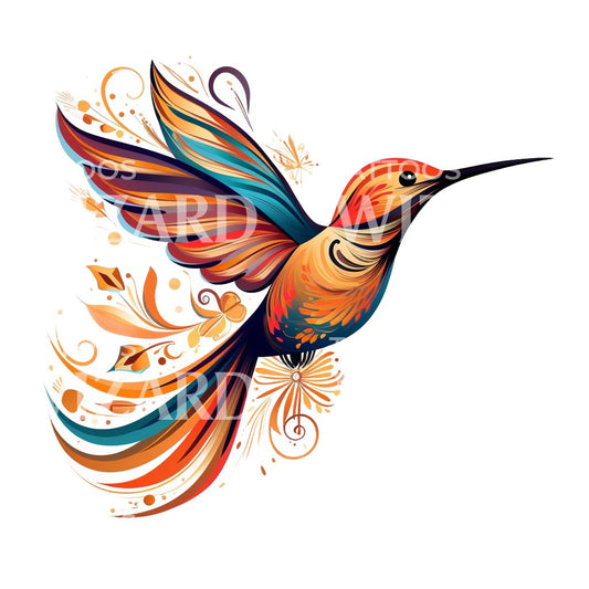 Conception de tatouage d'illustration de colibri coloré