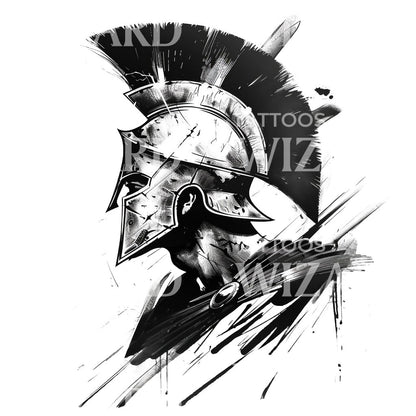 Black & Grey Spartan Warrior Tattoo Design