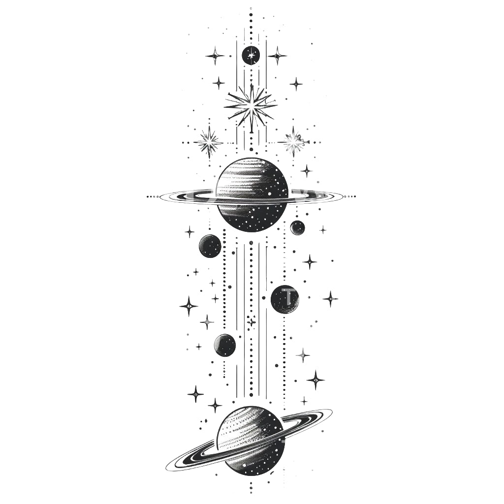 Cosmic Saturn and Jupiter Tattoo Design