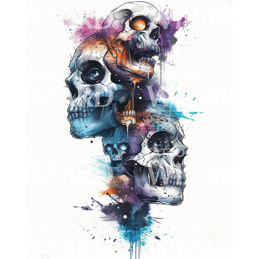 Halfsleeve Colorful Skulls Tattoo Design