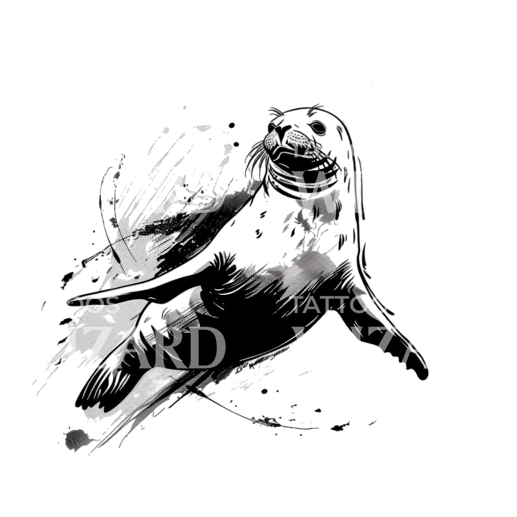 Minimalist Swimming Seal Tattoo Design