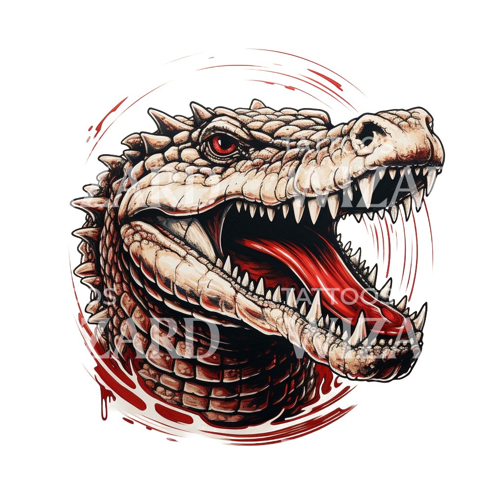 Conception de tatouage de crocodile rouge à l'ancienne