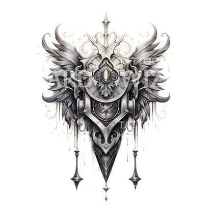 Silver Medallion with Feathers Tattoo Design