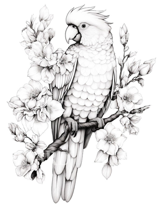 Black and Grey Parrot Tattoo Design