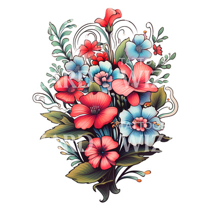 Neo Traditional Wildflowers Tattoo Design