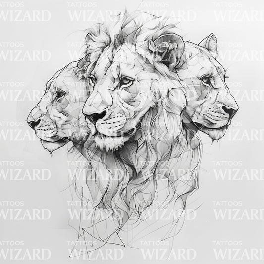 A Powerful Lions Sketch Tattoo Design