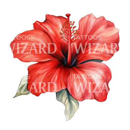 Botanical Ibiscus Flower Red Tattoo Design