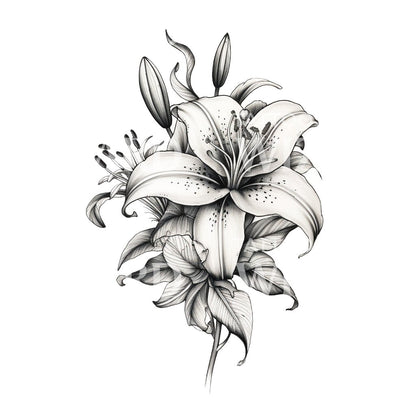 a lily flower tattoo Black and Grey Lily Tattoo Design