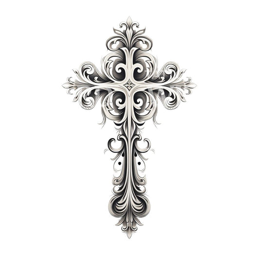 Conception de tatouage de croix baroque noir et gris