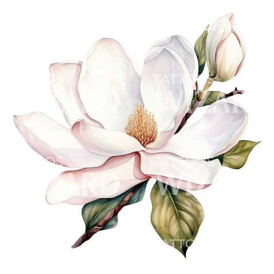 Botanical Magnolia Flower Tattoo Design