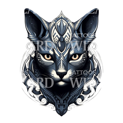 Egyptian Cat Face Tattoo Design
