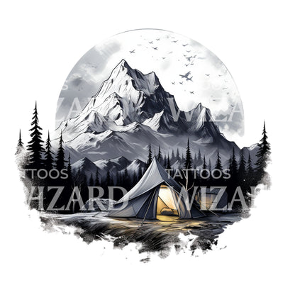 Camping and Mountain Tattoo Design