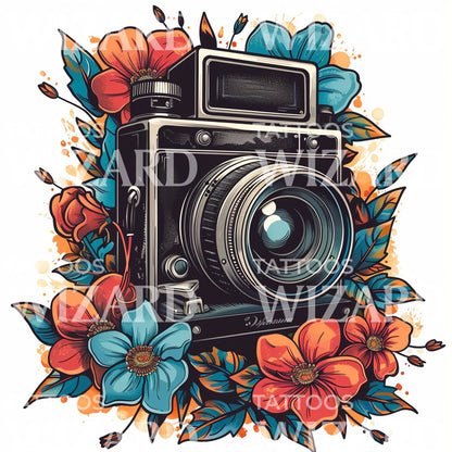 Vintage Polaroid Camera Tattoo Design