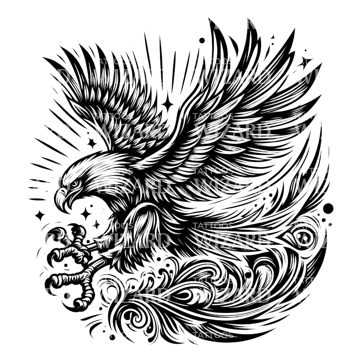 Eagle In The Early Rise Tattoo Design