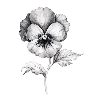 Black and Grey Pansy Flower Tattoo Design