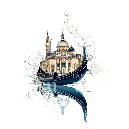 Delicate Venice Gondola Tattoo Design