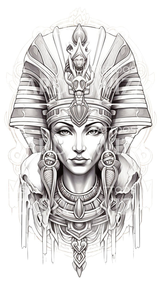 Illustratives Tattoo-Design mit Pharao-Porträt