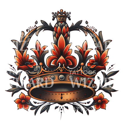 Floral Crown Oldschool Tattoo Design