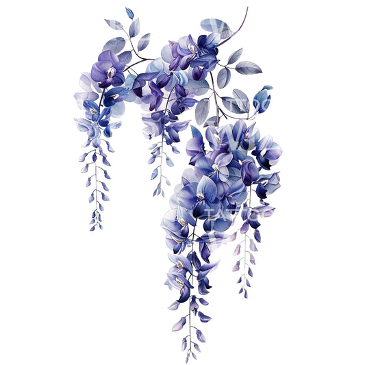 Conception de tatouage de fleurs de glycine violettes délicates