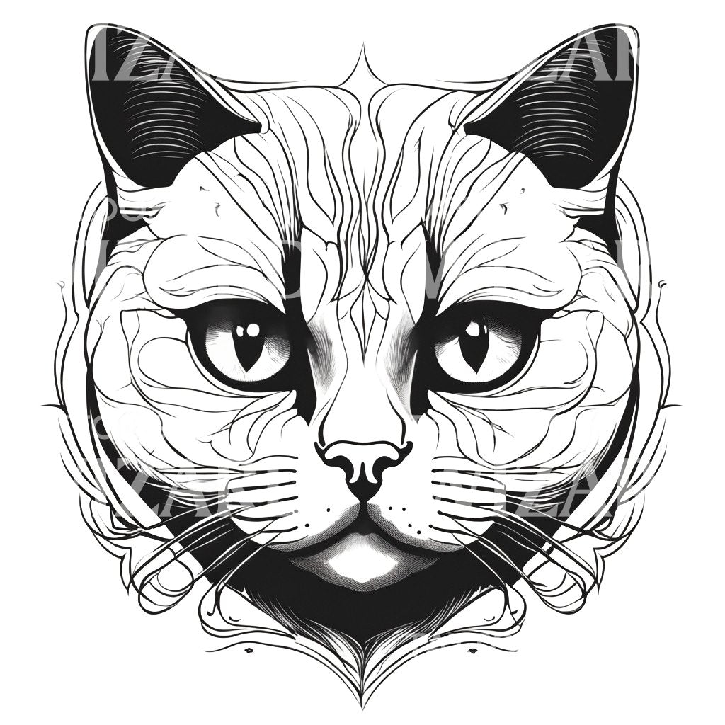 British Shorthair Cat Head Tattoo Design
