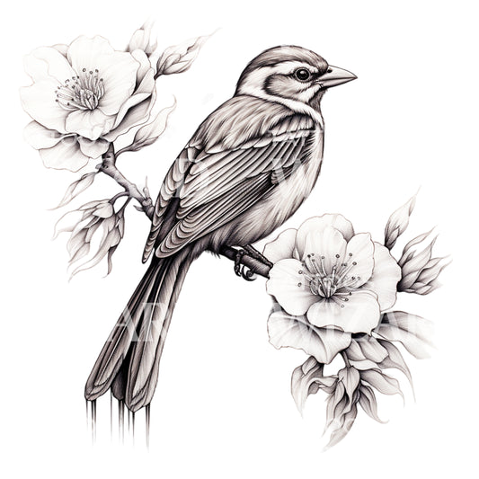 Black and Grey Cute Sparrow Tattoo Design