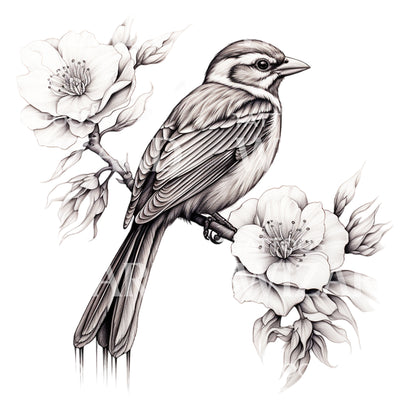 Black and Grey Cute Sparrow Tattoo Design
