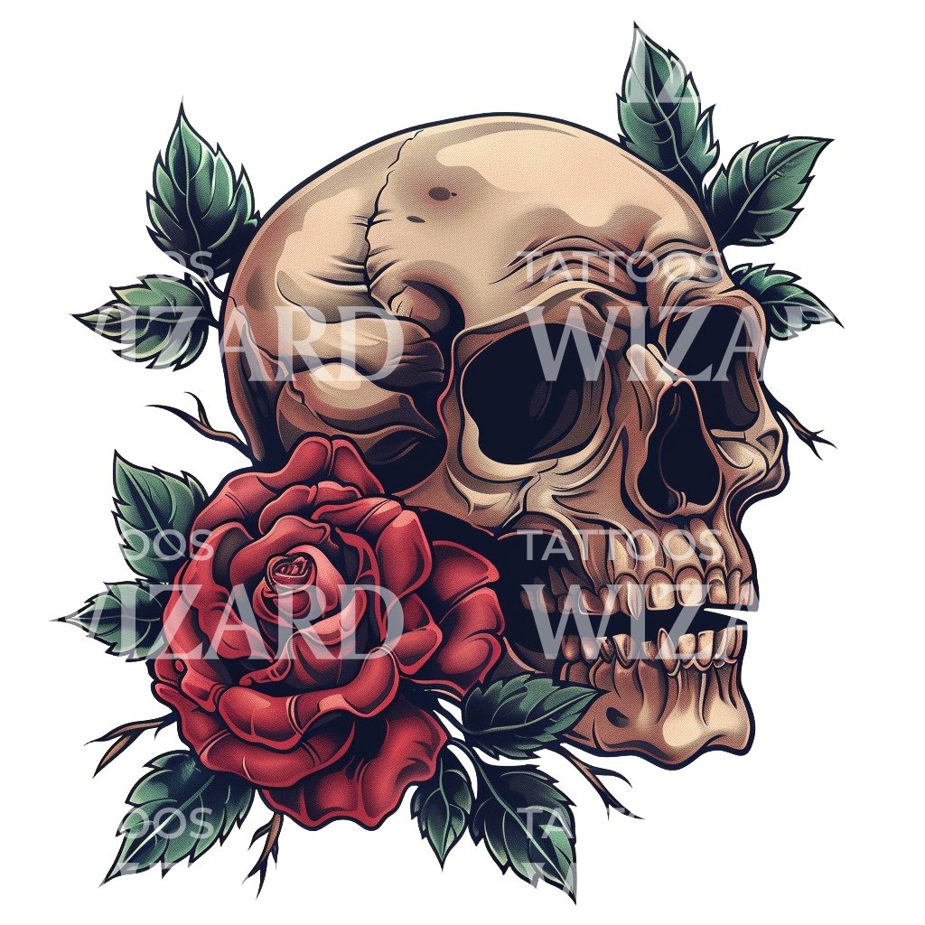 Conception de tatouage de fleur de crâne et de roses