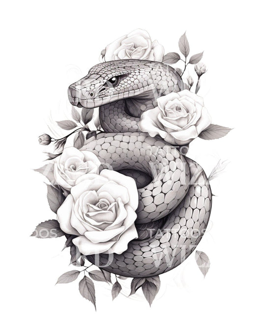 Conception de tatouage de serpent avec des roses