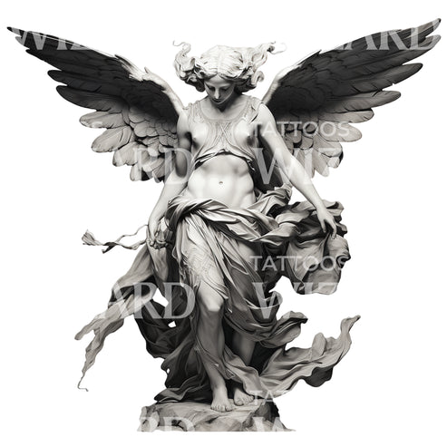 Black and Grey Angel Statue Tattoo Design – Tattoos Wizard Designs