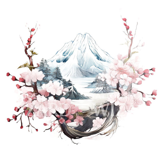 Japanisches Tattoo-Design mit Fuji und Sakura