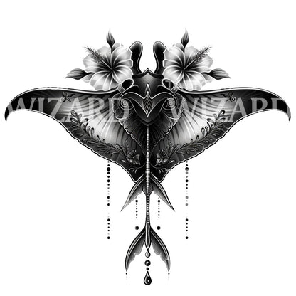 Tropical Manta Ray Tattoo Design
