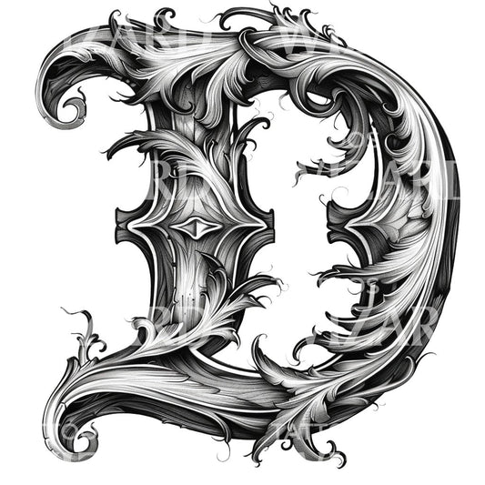 Gothic Letter D Uppercase Tattoo Design