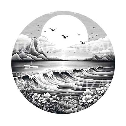 Beach Landscape Black and Grey Design