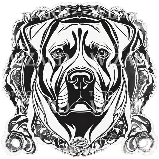 Rottweiler-Hundekopf mit floralem Muster Tattoo-Design