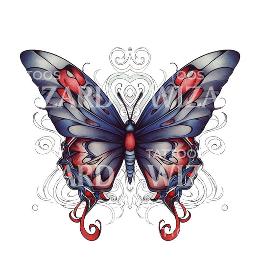 Conception de tatouage de papillon néo-traditionnel