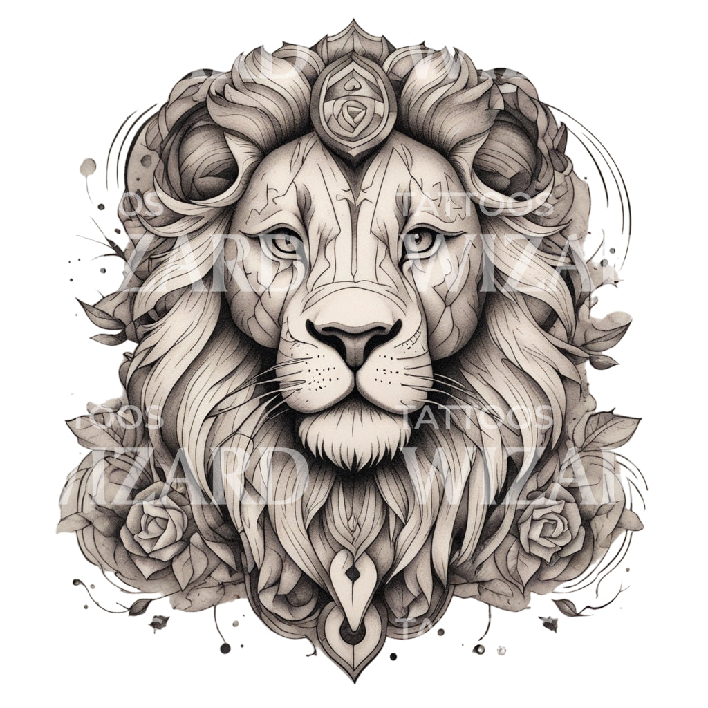 Löwe mit Blumenmuster Neotraditionelles Tierkreis-Tattoo-Design
