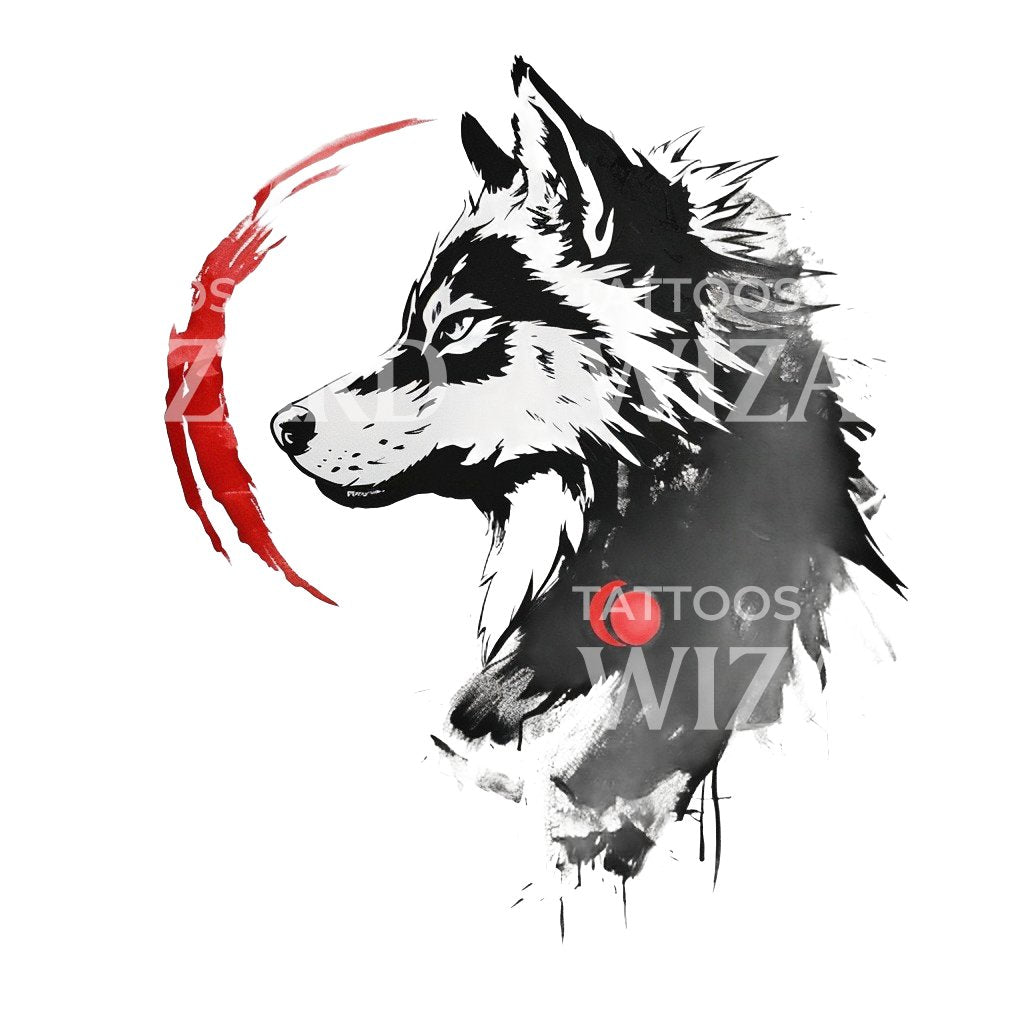 Tapferer Wolf im japanischen Stil Tattoo-Design