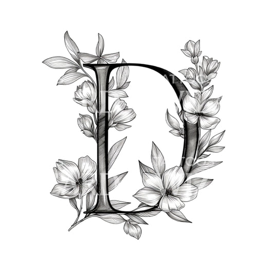 Lettering Floral Letter D Tattoo Design