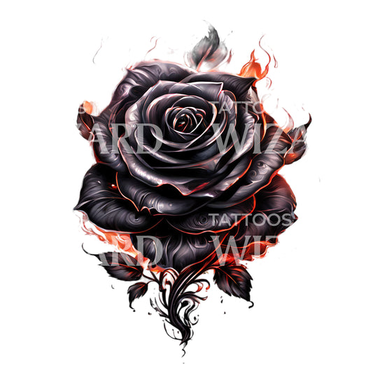Burning Black Rose Tattoo Design