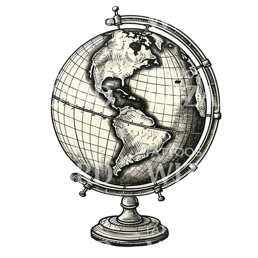 Vintage Globe Black & Grey Tattoo Design