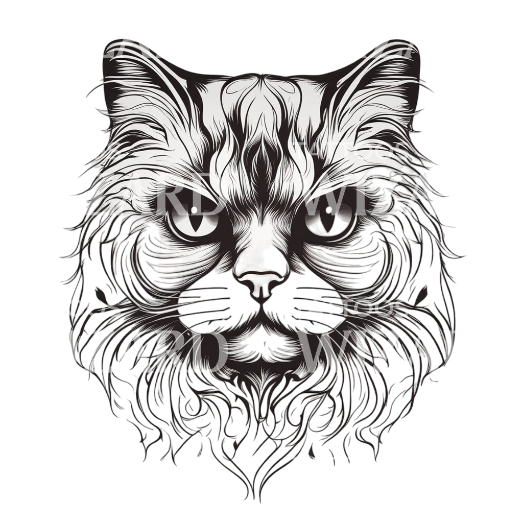 Tête de chat persan avec motif de tatouage
