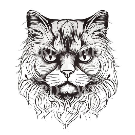 Persian Cat Head with Tattoo Design